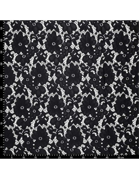 Tejido guipur elástico Bloom - Negro