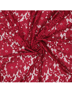 Tejido guipur elástico Bloom - Rojo