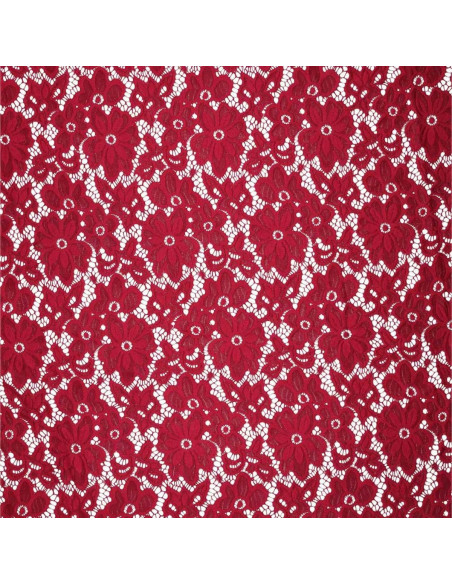 Tejido guipur elástico Bloom - Rojo