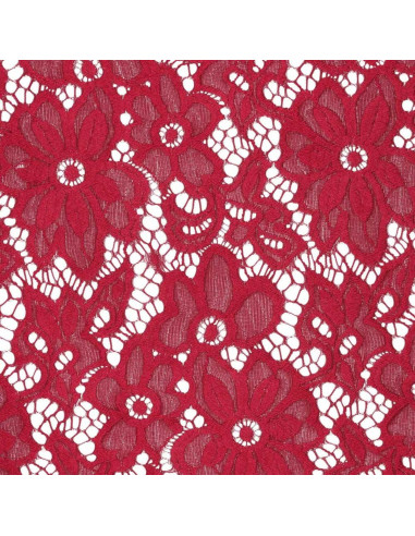 Tejido guipur elástico Bloom - Rojo