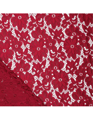 Tejido guipur elástico Bloom - Rojo