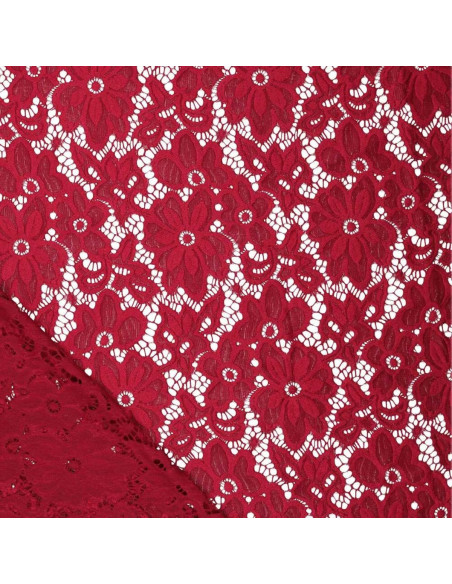 Tejido guipur elástico Bloom - Rojo