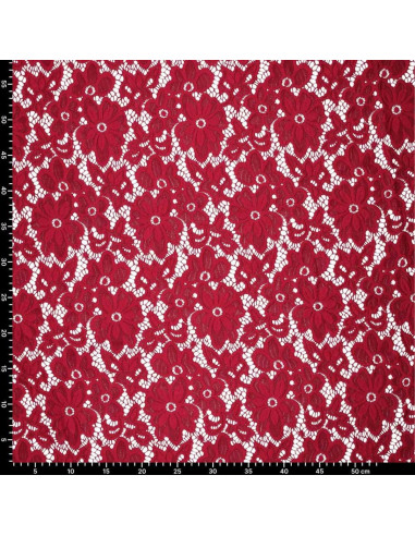 Tejido guipur elástico Bloom - Rojo