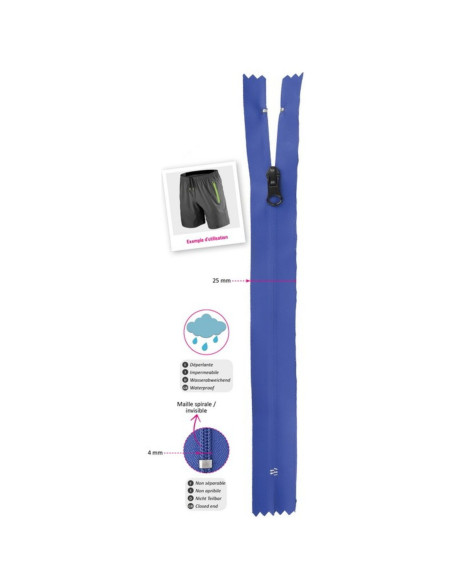 Cierre invisible impermeable de 20 cm - Blanco