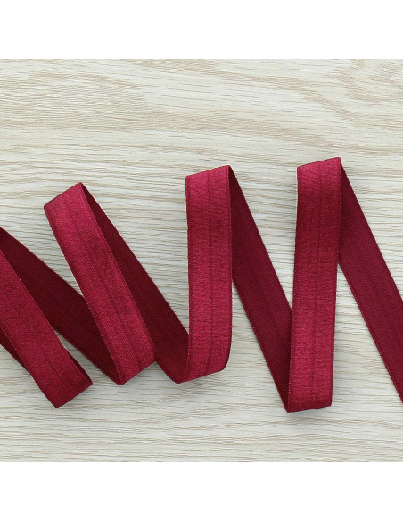 Cinta al bies elástica pre-plegada satinada de 15 mm de ancho - Burdeos