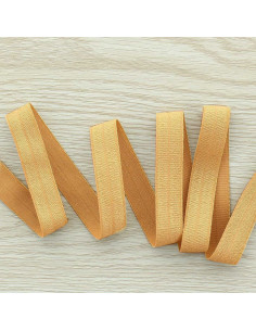 Cinta al bies elástica pre-plegada satinada de 15 mm de ancho - Camel