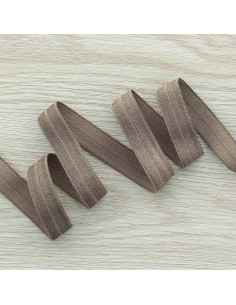 Cinta al bies elástica pre-plegada satinada de 15 mm de ancho - Topo oscuro