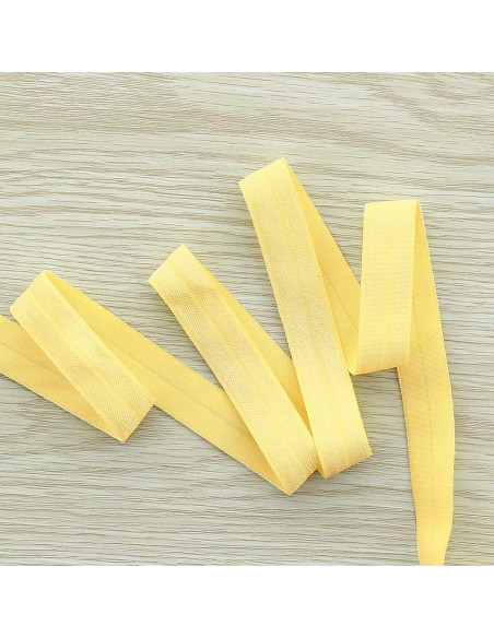 Cinta al bies elástica pre-plegada satinada de 15 mm de ancho - Amarillo paja