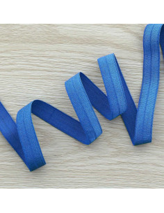 Cinta al bies elástica pre-plegada satinada de 15 mm de ancho - Azul cobalto