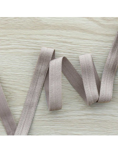 Cinta al bies elástica pre-plegada satinada de 15 mm de ancho - Beige