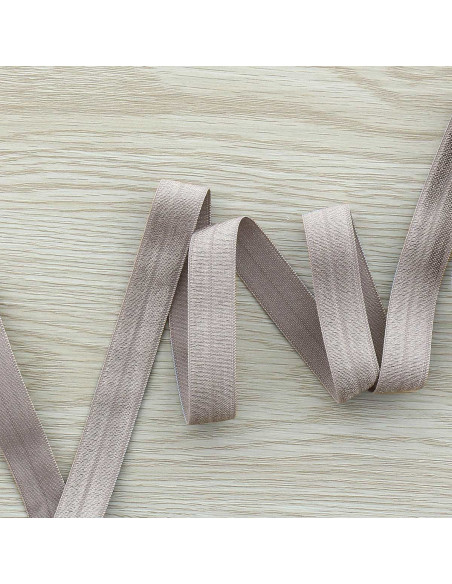 Cinta al bies elástica pre-plegada satinada de 15 mm de ancho - Beige