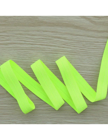 Cinta al bies elástica pre-plegada satinada de 15 mm de ancho - Amarillo fluorescente