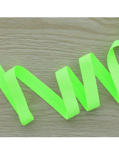 Cinta al bies elástica pre-plegada satinada de 15 mm de ancho - Verde fluorescente