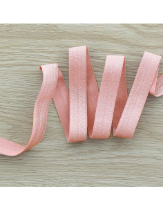 Cinta al bies elástica pre-plegada satinada de 15 mm de ancho - Rosa viejo