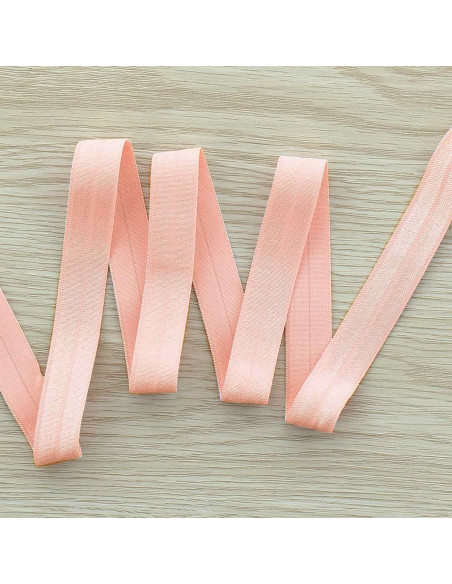 Cinta al bies elástica pre-plegada satinada de 15 mm de ancho - Rosa bebé