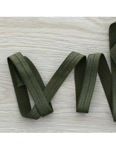 Bies elástico pre-plegado satinado de 15 mm de ancho - Verde camuflaje