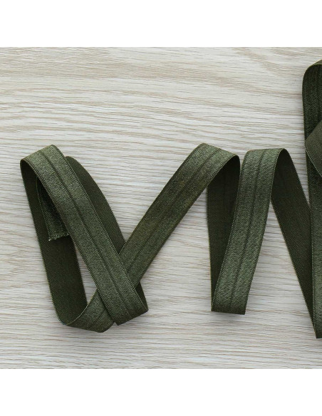 Bies elástico pre-plegado satinado de 15 mm de ancho - Verde camuflaje