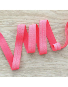 Cinta al bies elástica pre-plegada satinada de 15 mm de ancho - Coral