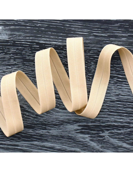 Cinta al bies elástica pre-plegada de 20 mm de ancho - Beige claro