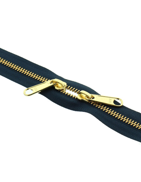 Cierre de metal espalda con espalda para bolsas de 40 cm - Marino y dorado