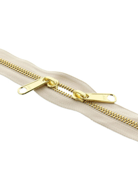 Cierre de metal espalda con espalda para bolsas 40 cm - Beige y dorado