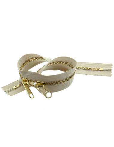 Cierre de metal espalda con espalda para bolsas 40 cm - Beige y dorado