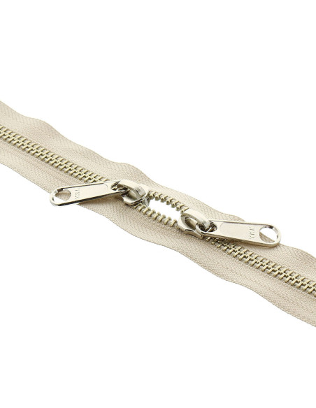 Cierre de metal espalda con espalda para bolsas 40 cm - Beige y plata
