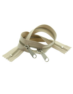 Cierre de metal espalda con espalda para bolsas 40 cm - Beige y plata 2