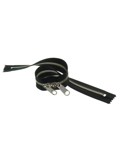 Cierre de metal espalda con espalda para bolsas 40 cm - Negro y plata