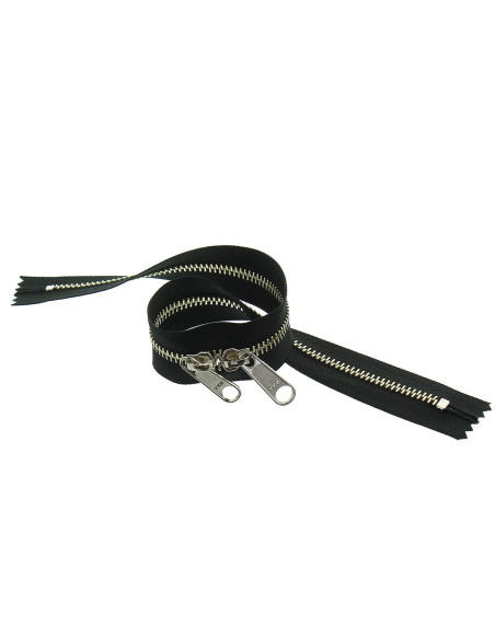 Cierre de metal espalda con espalda para bolsas 40 cm - Negro y plata