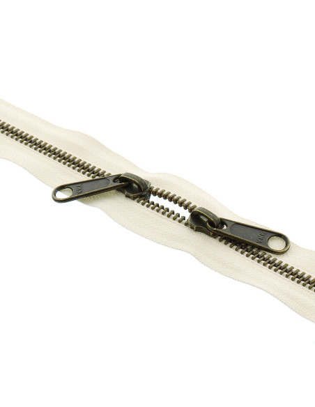 Cierre de metal espalda con espalda para bolsas de 40 cm - Crudo y bronce