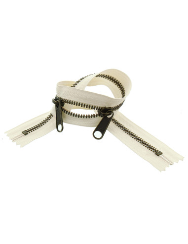 Cierre de metal espalda con espalda para bolsas de 40 cm - Crudo y bronce