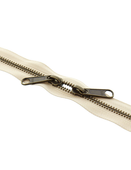 Cierre de metal espalda con espalda para bolsas de 40 cm - Beige y bronce