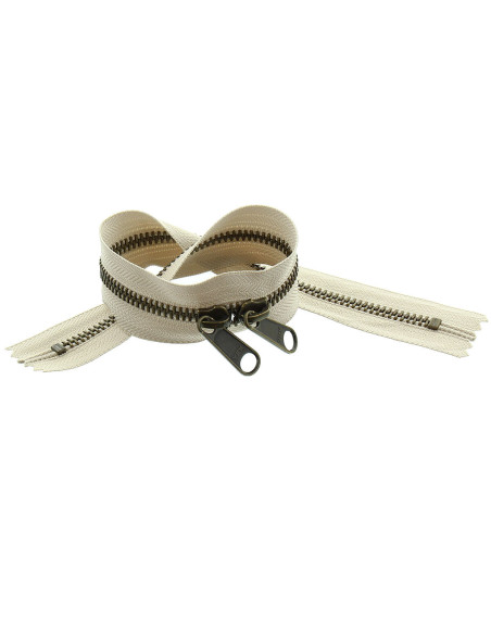 Cierre de metal espalda con espalda para bolsas de 40 cm - Beige y bronce
