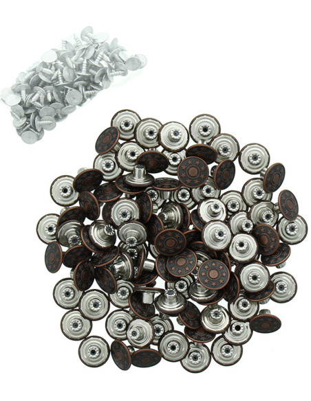 Caja de 100 botones vaqueros de 17 mm - Cobre estrellas