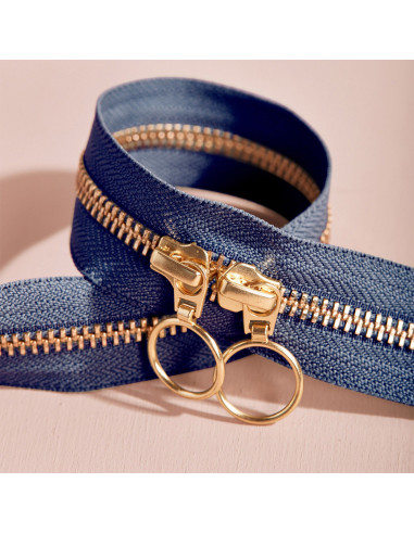 Cierre de doble cursor Gold y Cobalt 40 cm - Atelier Brunette
