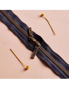 Cierre de doble cursor Latón y Night 40 cm - Atelier Brunette