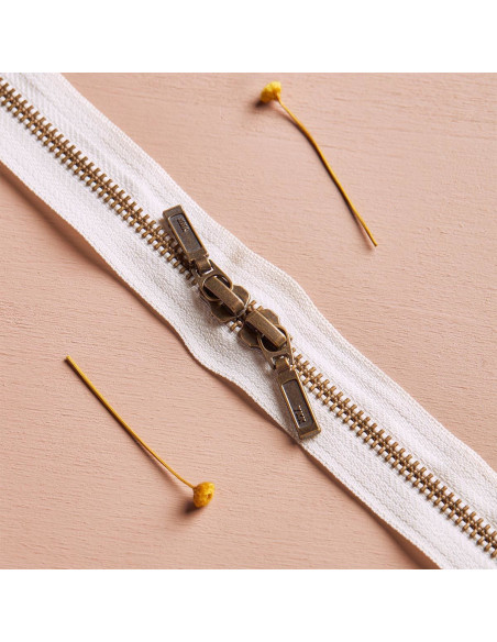 Cierre de doble cursor Latón y Off White 40 cm - Atelier Brunette