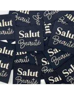 Lote de 5 etiquetas tejidas para coser Hola Belleza - Negro