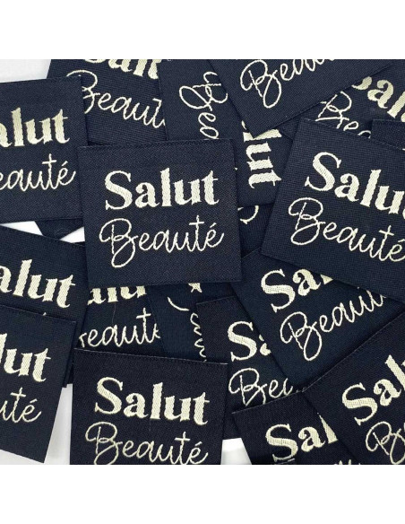 Lote de 5 etiquetas tejidas para coser Hola Belleza - Negro