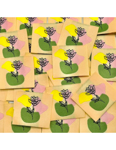 Lote de 5 etiquetas tejidas para coser Flor al trazo