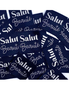 Lote de 5 etiquetas tejidas para coser Hola Belleza - Marino