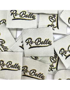 Lote de 5 etiquetas tejidas para coser Re-Belle lurex