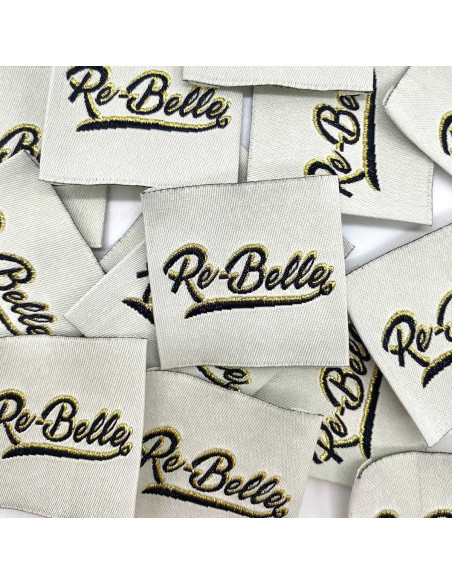 Lote de 5 etiquetas tejidas para coser Re-Belle lurex