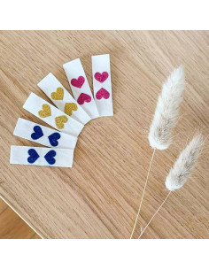 Lote de 6 etiquetas para coser - Corazón con purpurina