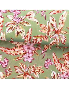 Tejido de lycra para traje de baño - Flores fondo verde