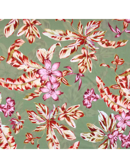 Tejido de lycra para traje de baño - Flores fondo verde