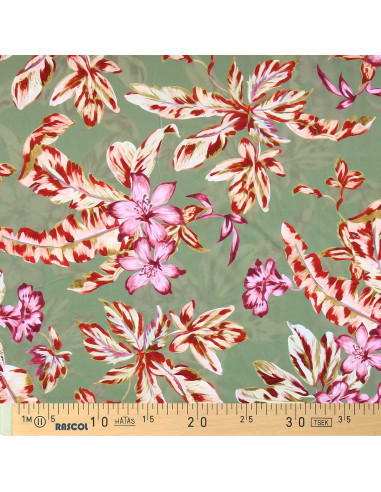 Tejido de lycra para traje de baño - Flores fondo verde
