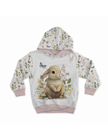 Panel de tela de sudadera ligera 40 cm x 50 cm - Conejo en el claro fondo crudo