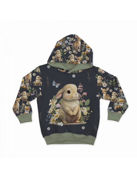 Panel de tela de sudadera ligera 40 cm x 50 cm - Conejo en el claro fondo gris oscuro